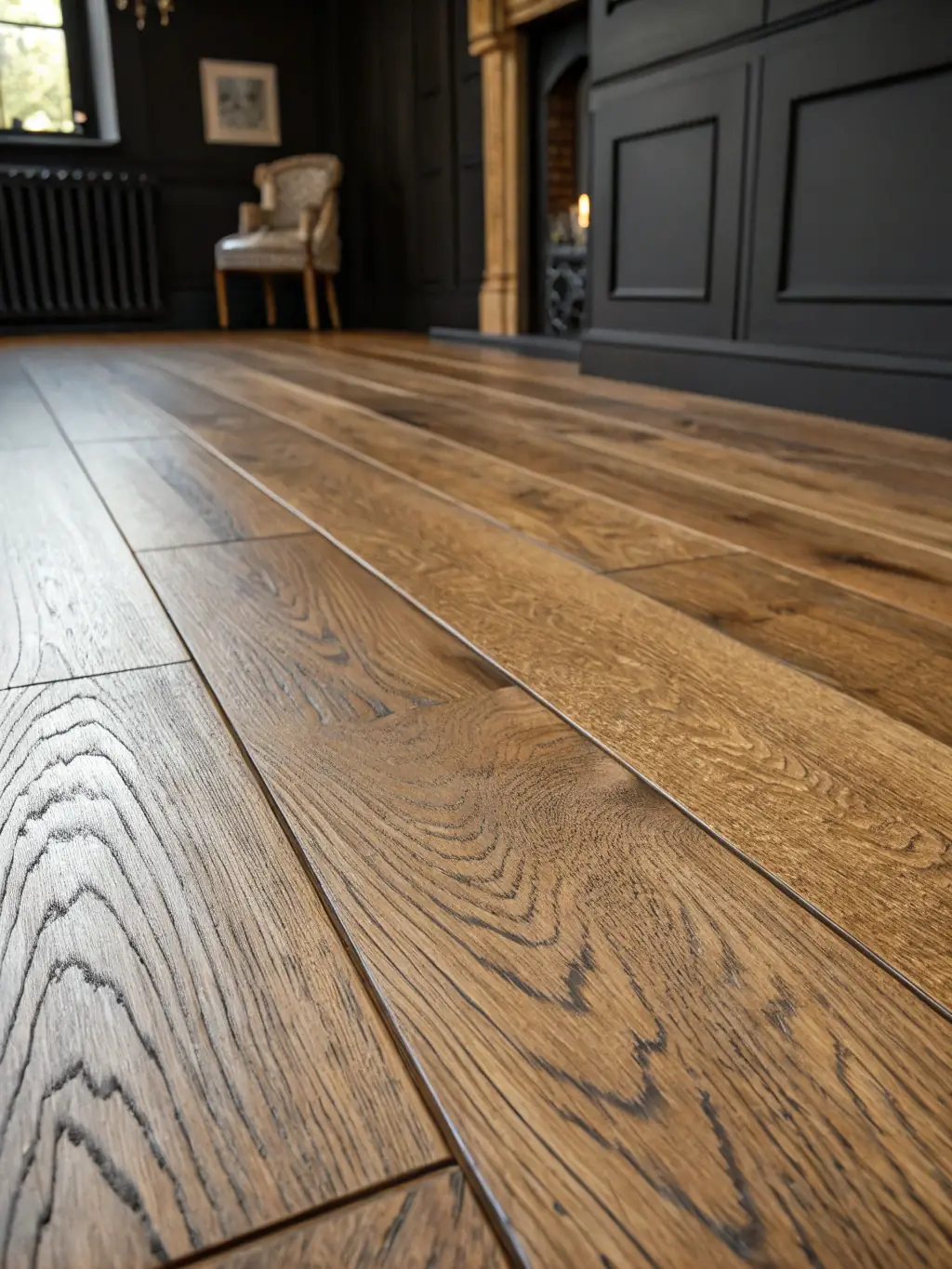 A detailed view of FSC Certified Oak Flooring, showcasing the natural finish and the FSC certification label, ensuring sustainable sourcing and environmental responsibility.